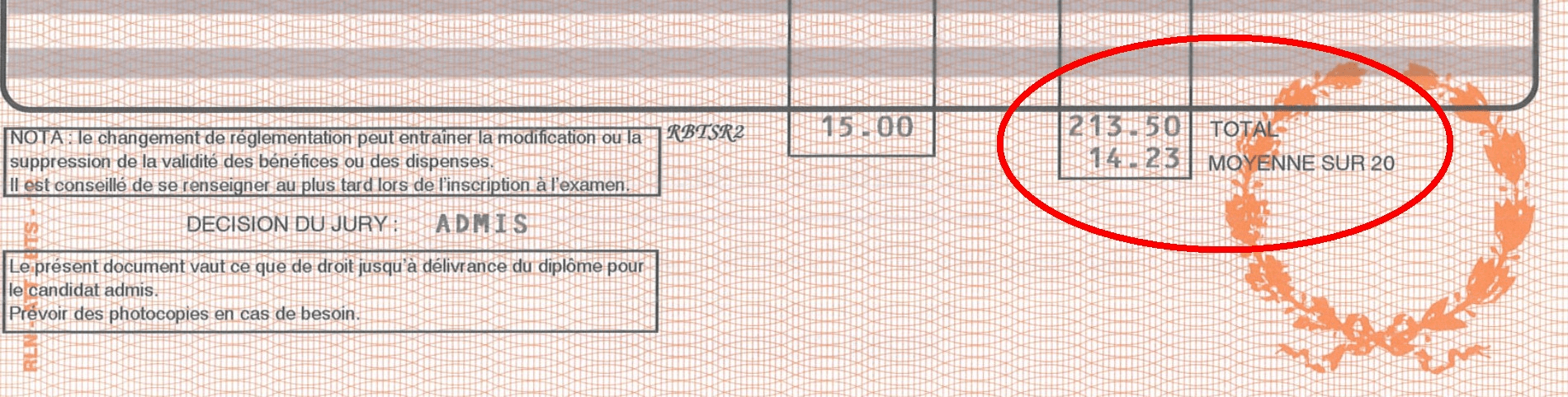 Relevé de notes BTS CG