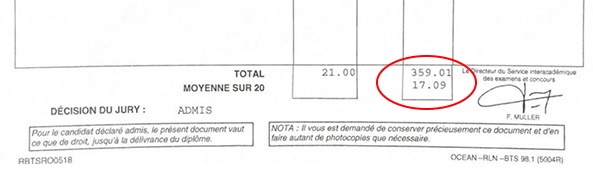 Relevé de notes BTS NDRC